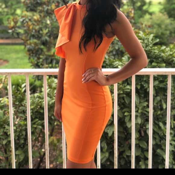 Orange Ruffle Shoulder Dress - Picture 2 of 3